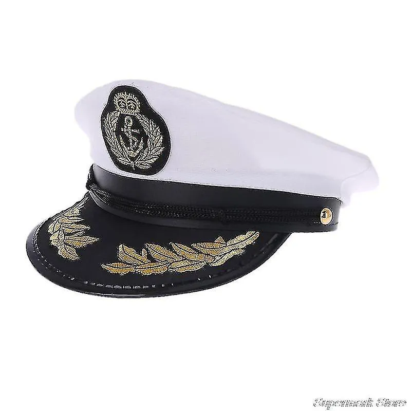 Barco yate adulto Barco Marinero Capitán Traje Sombrero Gorra Marina Marina Almirante Bordado Gorra de Capitán (blanco)