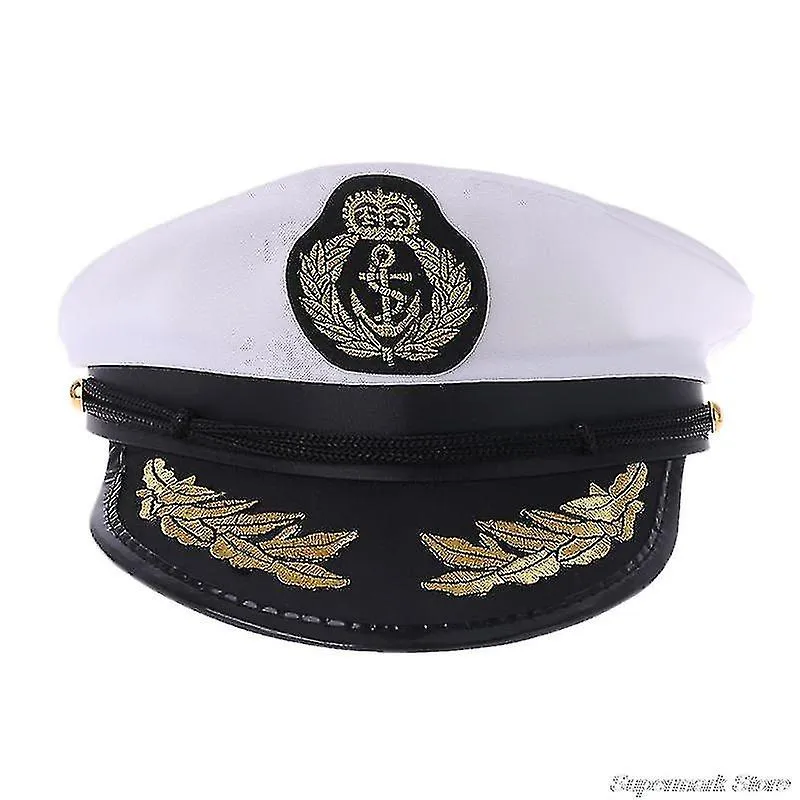 Barco yate adulto Barco Marinero Capitán Traje Sombrero Gorra Marina Marina Almirante Bordado Gorra de Capitán (blanco)