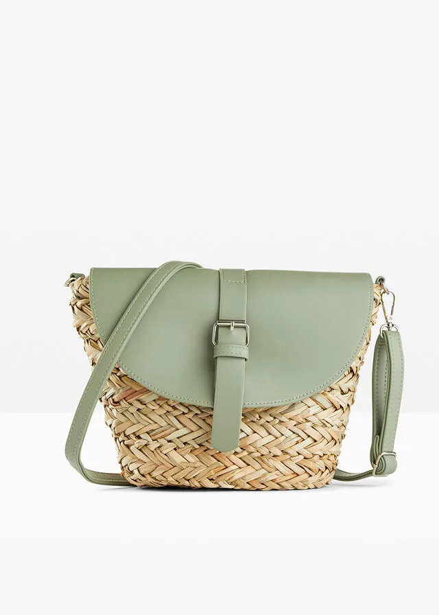 Bolso bandolera de paja Natural-verde pastel