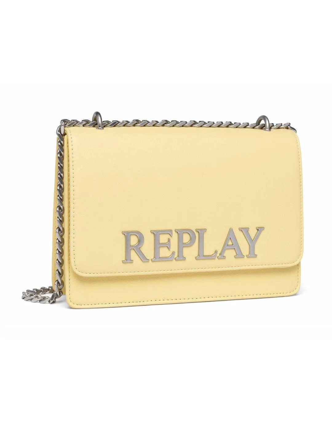 Bolso bandolera Replay amarillo con cadena platead de mujer