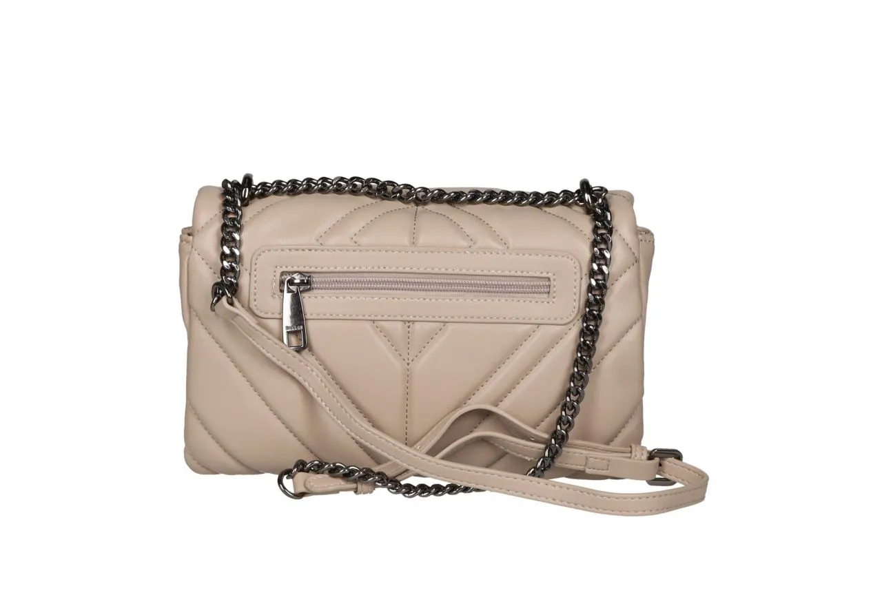 Bolso Taupe Enguatado Pespuntes En v Con Tapa