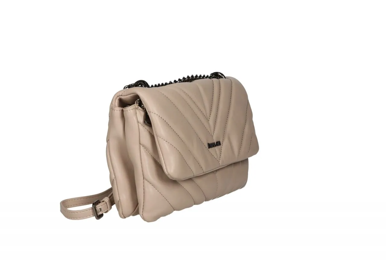 Bolso Taupe Enguatado Pespuntes En v Con Tapa