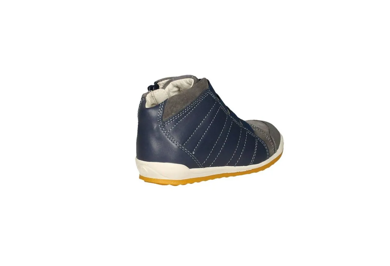 Bota Cordon Elastico/ Cremallera Piel Azul Nobuck Gris