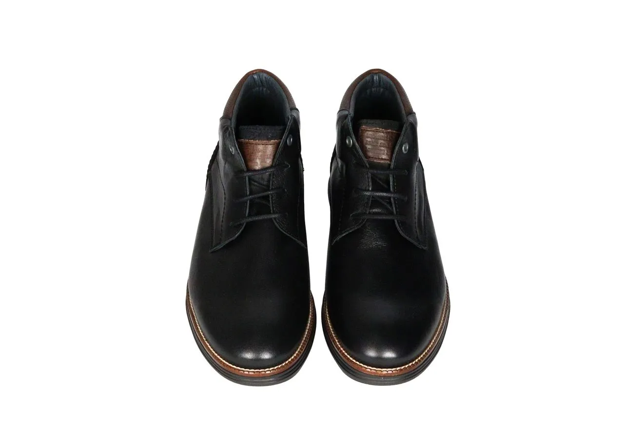 Bota Cordon Piel Negro Talon Nobuck Cerco Marron