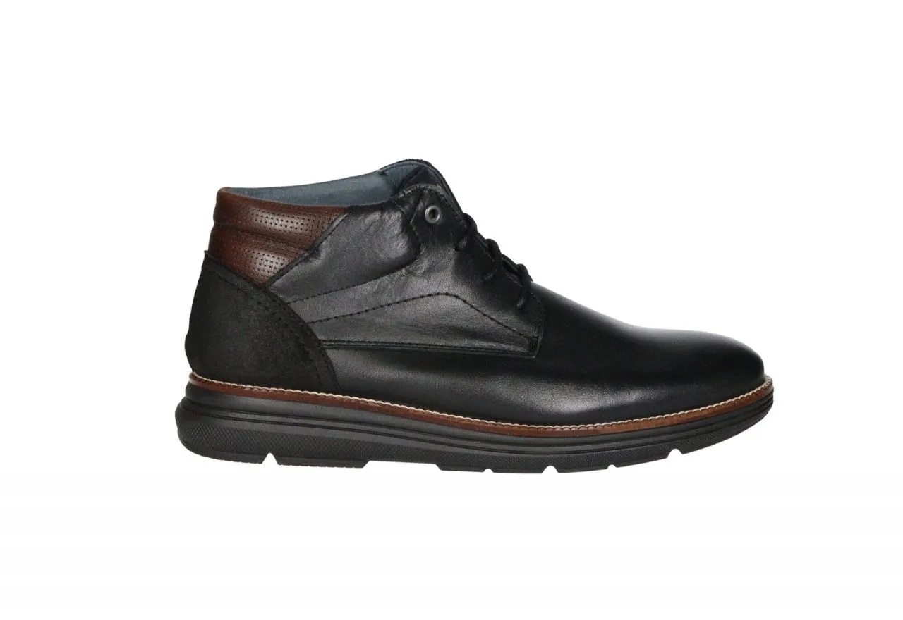 Bota Cordon Piel Negro Talon Nobuck Cerco Marron