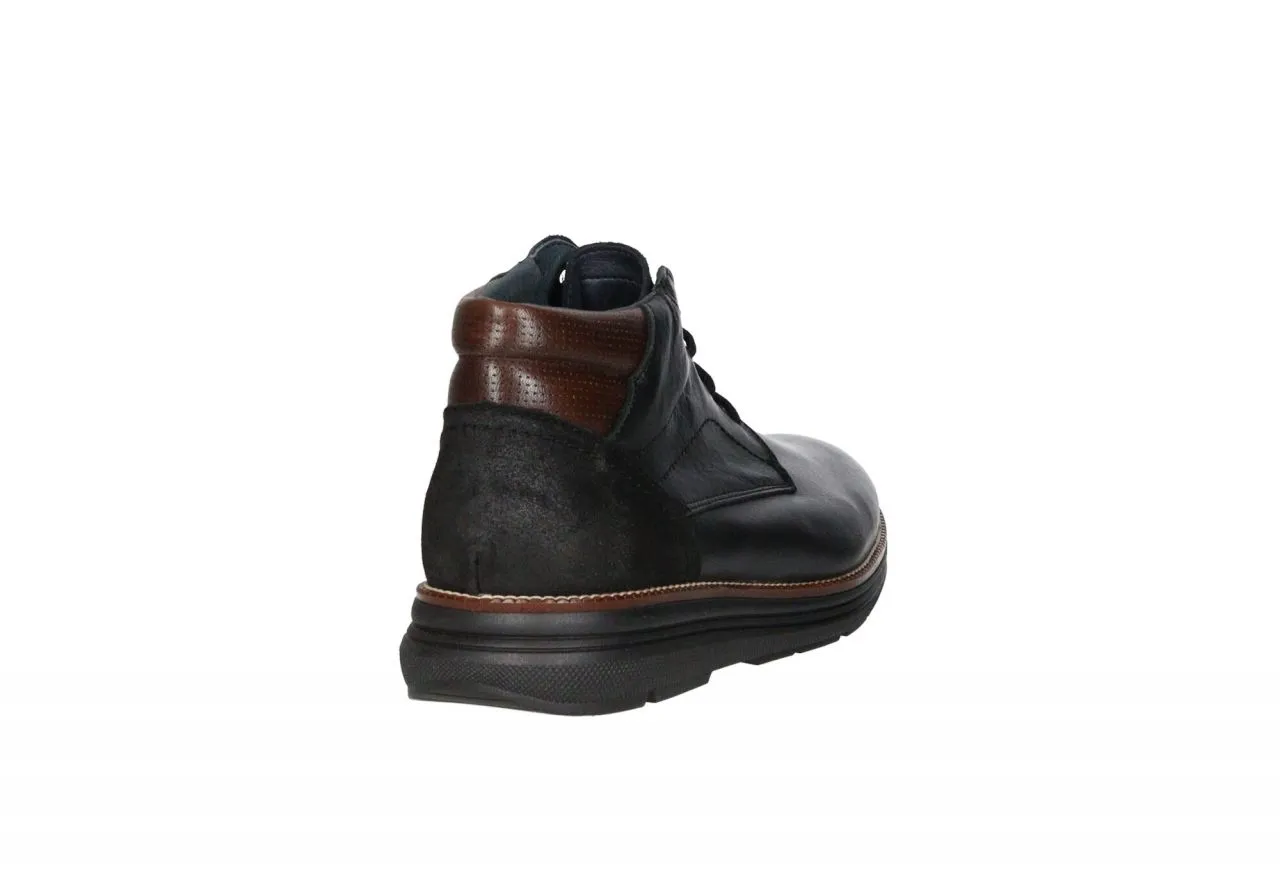 Bota Cordon Piel Negro Talon Nobuck Cerco Marron