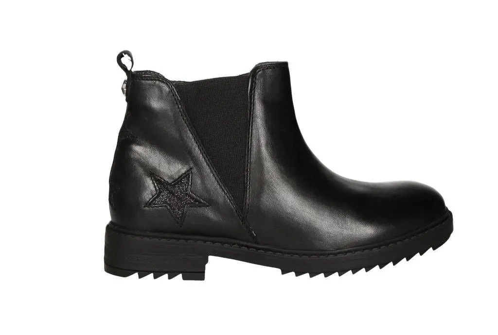 Bota Cremallera Piel Negro Lado Elastico Talon Estrellas