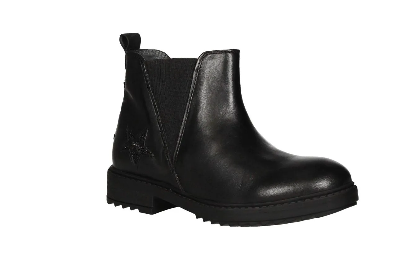 Bota Cremallera Piel Negro Lado Elastico Talon Estrellas