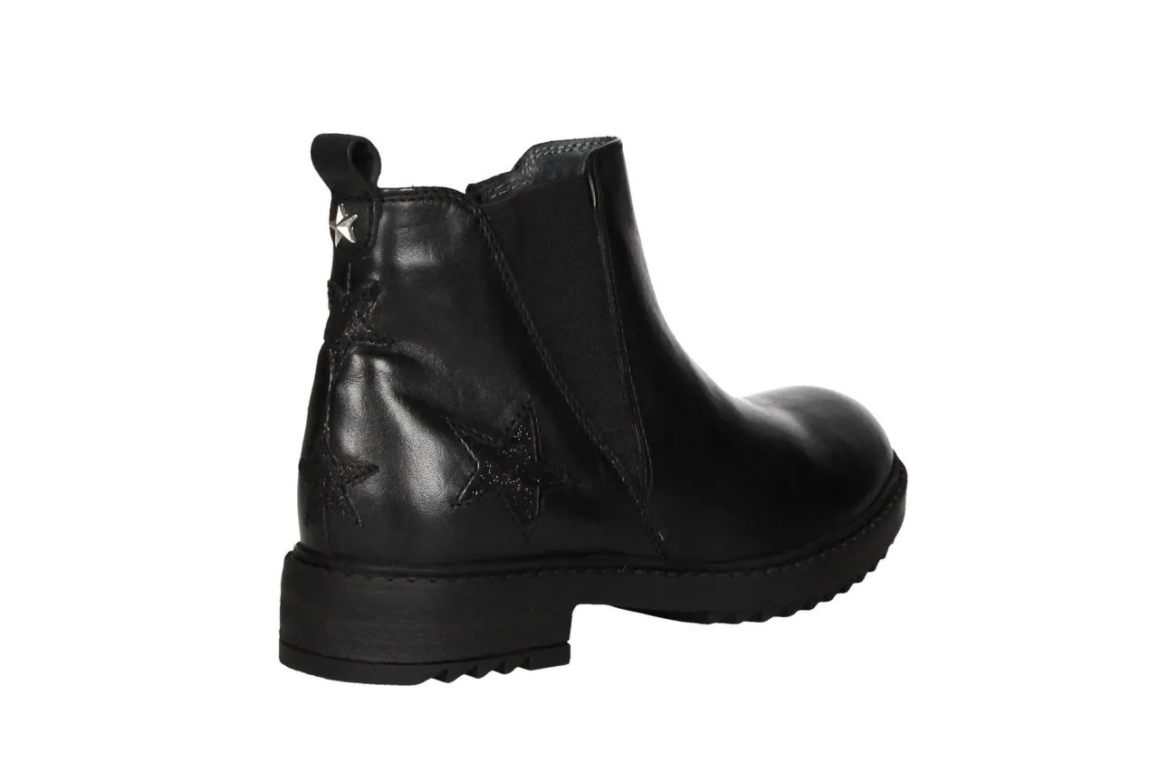 Bota Cremallera Piel Negro Lado Elastico Talon Estrellas