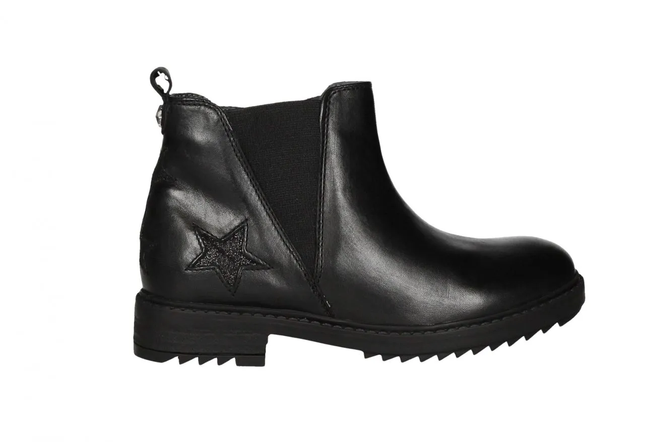 Bota Cremallera Piel Negro Lado Elastico Talon Estrellas