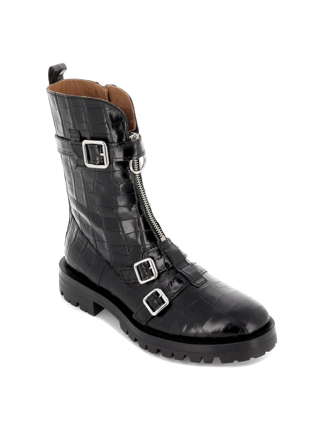 Bota de piel plana con hebillas ALPE