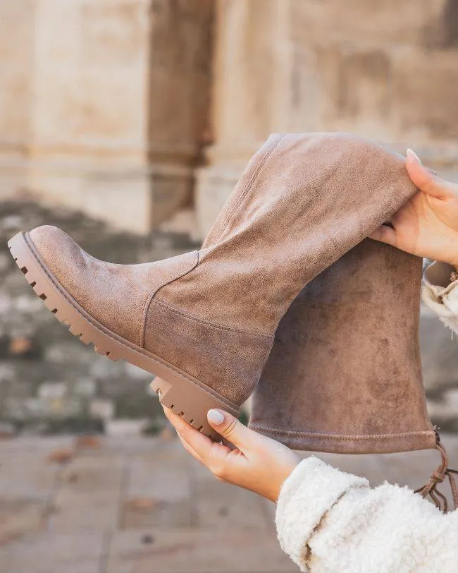 Botas de mujer hasta el muslo en ante color topo - Aimée