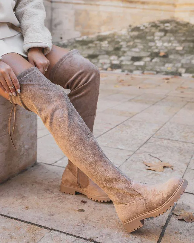 Botas de mujer hasta el muslo en ante color topo - Aimée