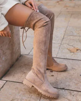 Botas de mujer hasta el muslo en ante color topo - Aimée