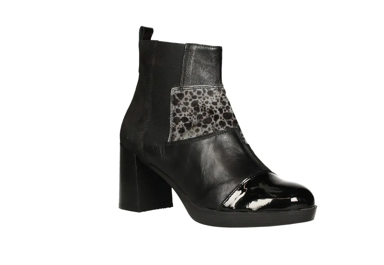 Botin Cremallera Piel/charol/dalmata Nobuck Negro