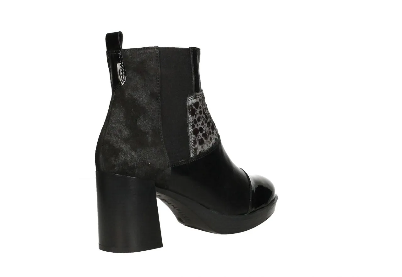 Botin Cremallera Piel/charol/dalmata Nobuck Negro