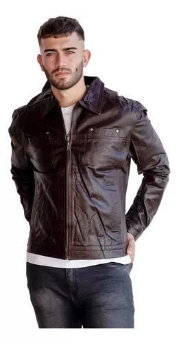 Campera De Cuero Vacuno 100% Legitimo Hombre Cuello Camisa