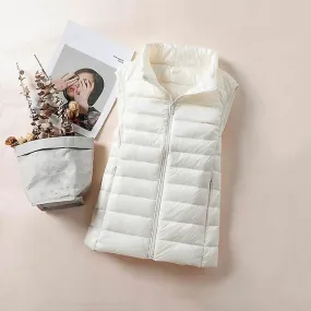 Chaqueta de pato blanco Chaleco de mujer Chaleco de primavera otoño suave Chaqueta de globo ligera cálida Chaqueta femenina de c