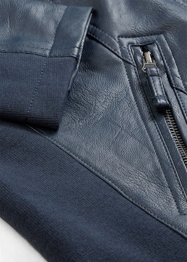 Chaqueta de piel sintética con insertos elásticos laterales Azul oscuro