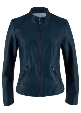 Chaqueta de piel sintética con insertos elásticos laterales Azul oscuro