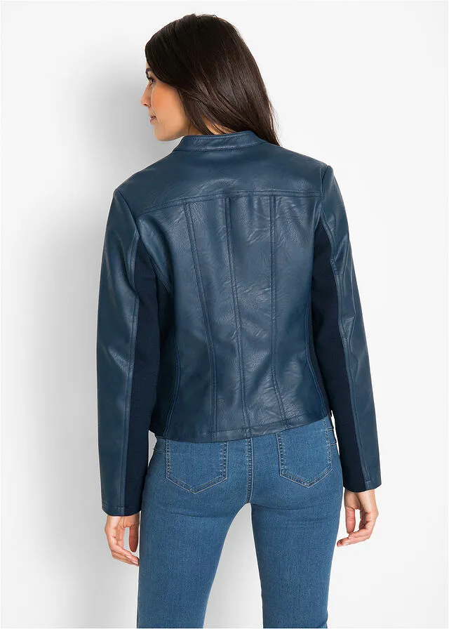 Chaqueta de piel sintética con insertos elásticos laterales Azul oscuro