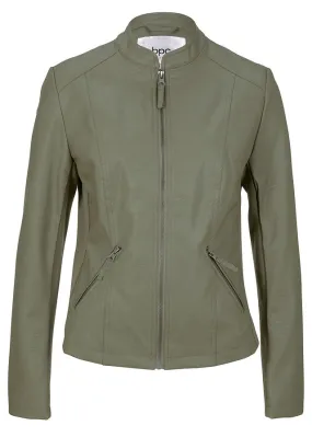 Chaqueta de piel sintética con insertos elásticos laterales Verde oliva