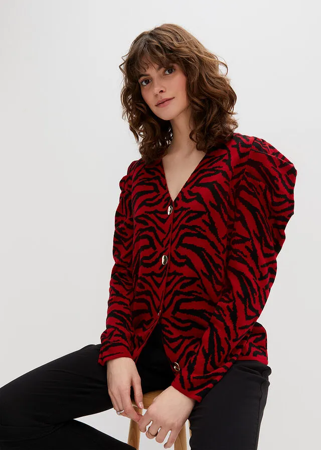 Chaqueta de punto Rojo-negro estampado