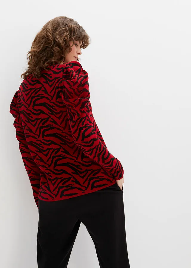 Chaqueta de punto Rojo-negro estampado