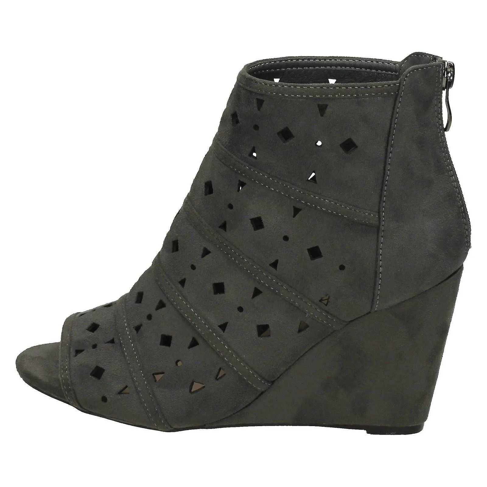 Lugar de damas en cuña alta Peeptoe tobillo botas F10725