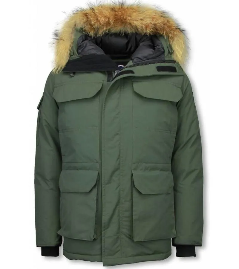 Parkas Hombre - Parka De Invierno Media luna - Cuello De Piel - Expedition Parka - Verde