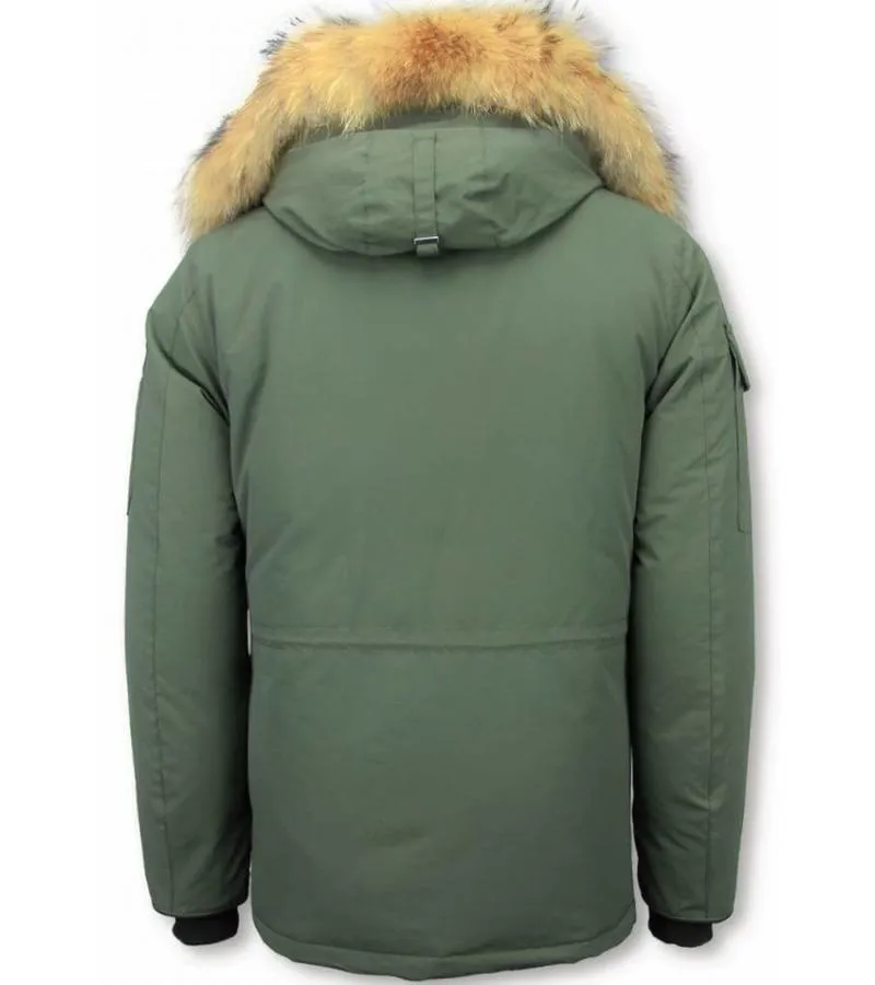 Parkas Hombre - Parka De Invierno Media luna - Cuello De Piel - Expedition Parka - Verde