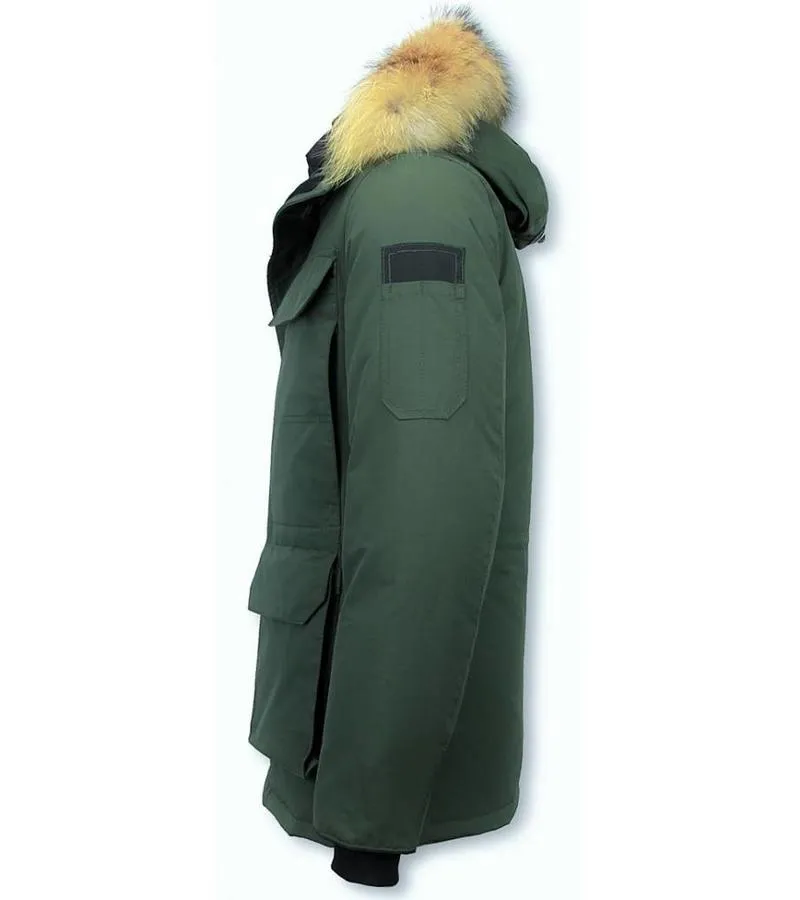 Parkas Hombre - Parka De Invierno Media luna - Cuello De Piel - Expedition Parka - Verde