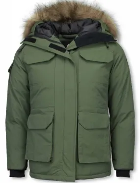 Parkas Mujer - Chaqueta De Invierno Media Luna - Cuello De Piel - Expedition Parka - Verde