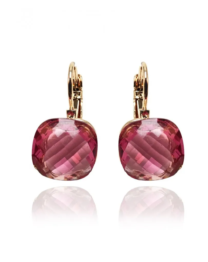 PENDIENTES DE BISUTERIA DORADA CON CRISTAL ROSA