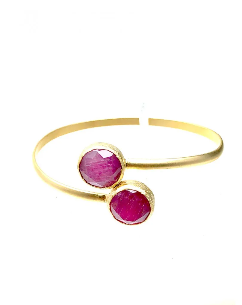 PULSERA  DE BISUTERIA ARO FINO CON PIEDRAS ROSA PALO