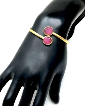 PULSERA  DE BISUTERIA ARO FINO CON PIEDRAS ROSA PALO