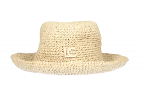 Sombrero Beige Crochet Efecto Rafia Logo Lacado Al Tono