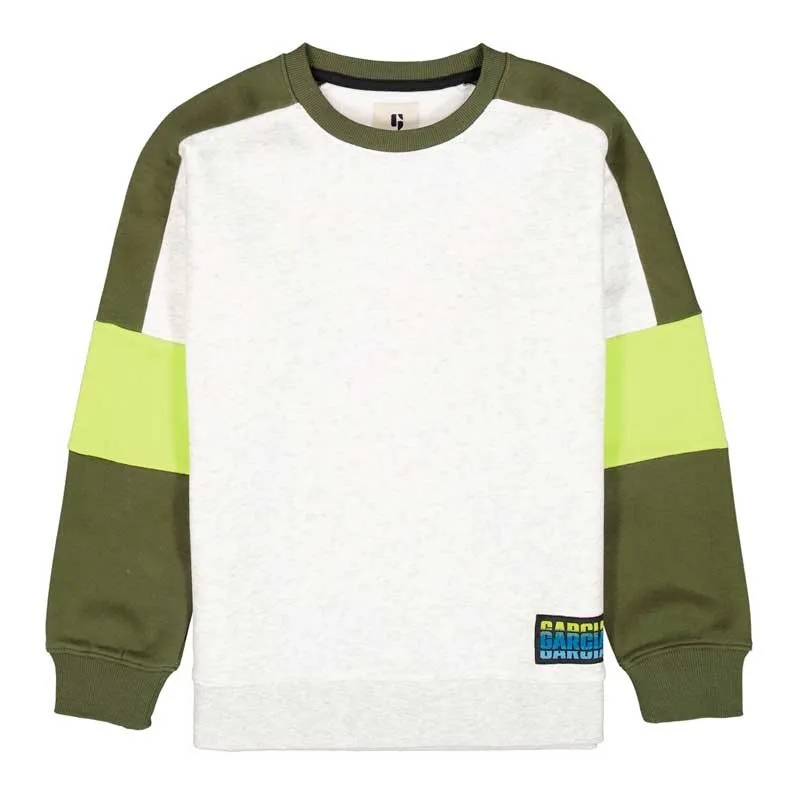 Sudadera niño felpa gris claro con verde de Garcia Jeans