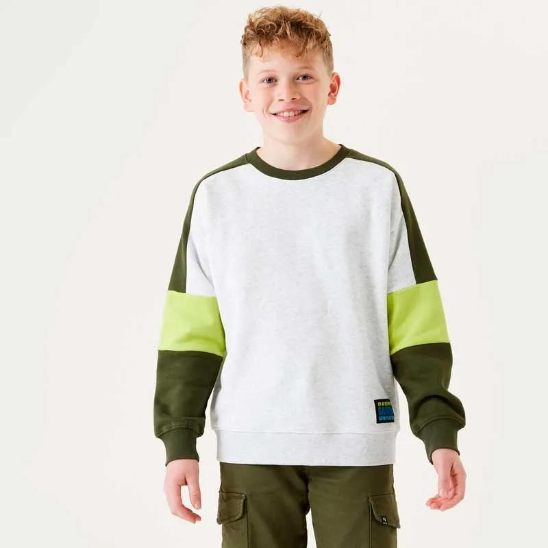 Sudadera niño felpa gris claro con verde de Garcia Jeans