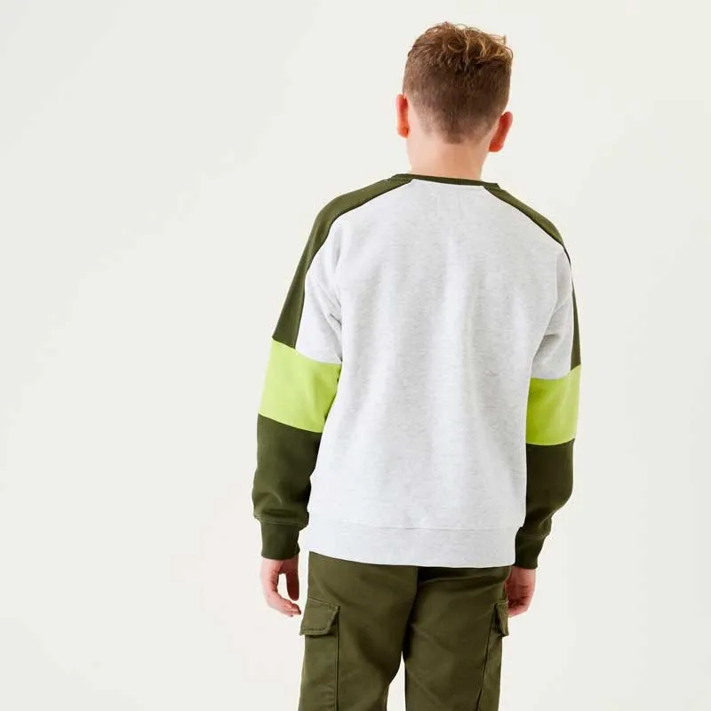 Sudadera niño felpa gris claro con verde de Garcia Jeans