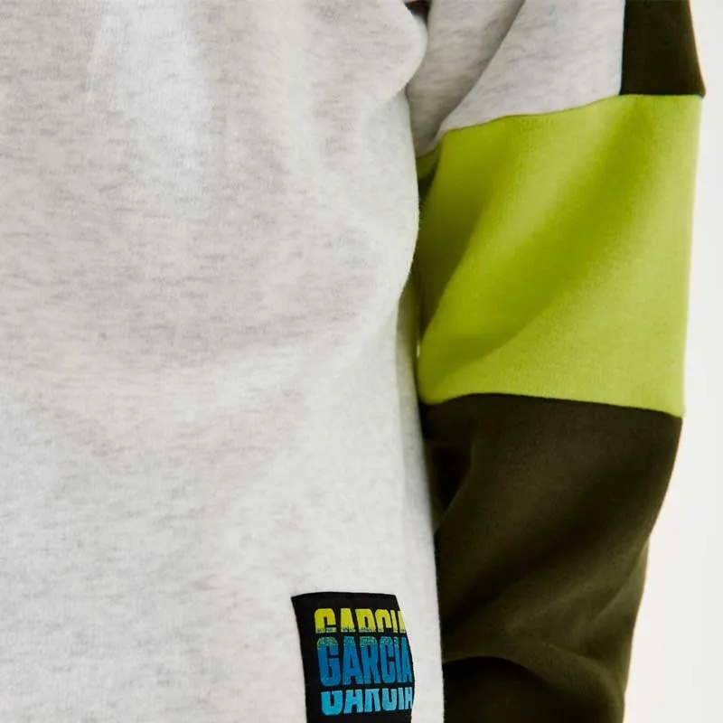 Sudadera niño felpa gris claro con verde de Garcia Jeans