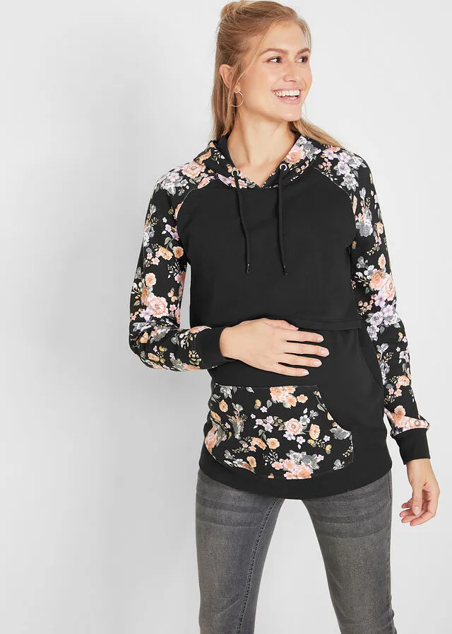 Sudadera premamá Negro de flores