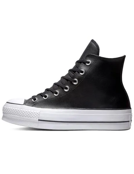 Zapatillas converse altas plataforma piel negro de mujer.