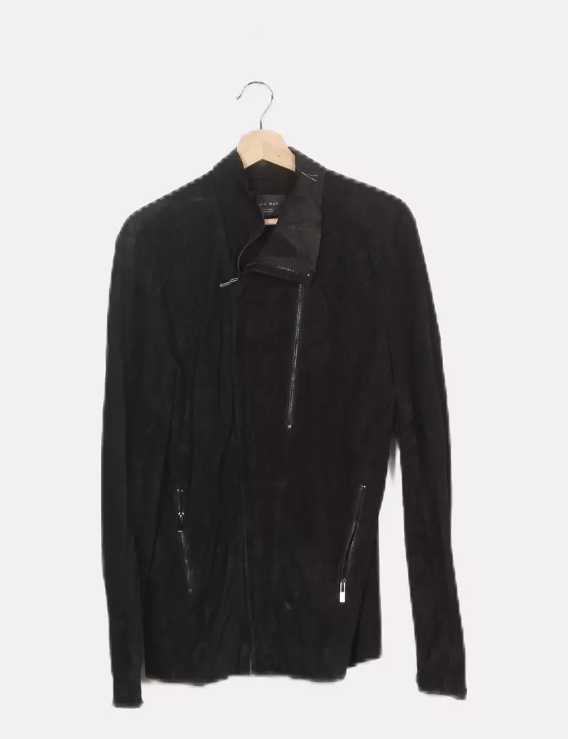 Zara Chaqueta de piel negra